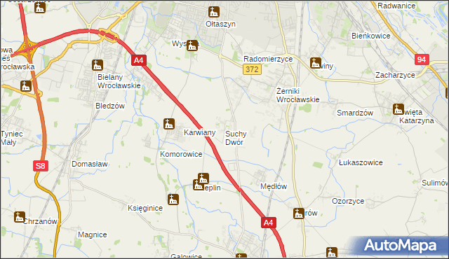 mapa Suchy Dwór gmina Żórawina, Suchy Dwór gmina Żórawina na mapie Targeo