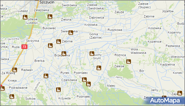 mapa Suchy Grunt gmina Szczucin, Suchy Grunt gmina Szczucin na mapie Targeo