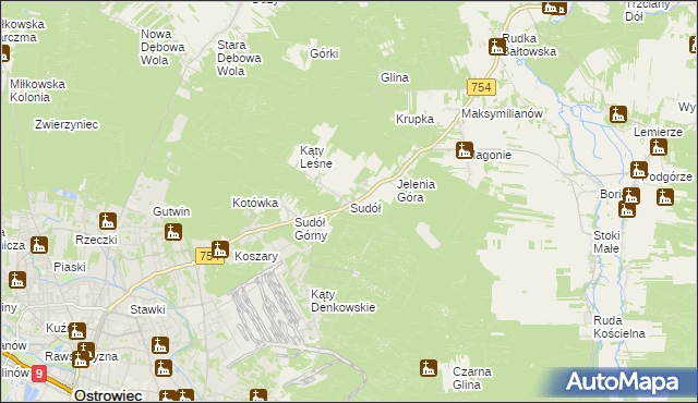 mapa Sudół gmina Bodzechów, Sudół gmina Bodzechów na mapie Targeo