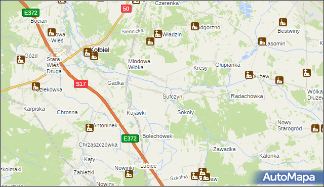 mapa Sufczyn gmina Kołbiel, Sufczyn gmina Kołbiel na mapie Targeo