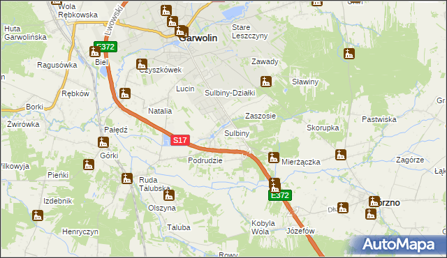 mapa Sulbiny, Sulbiny na mapie Targeo