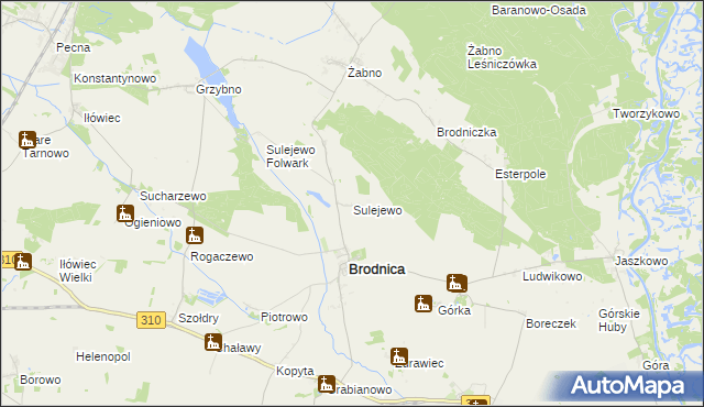 mapa Sulejewo gmina Brodnica, Sulejewo gmina Brodnica na mapie Targeo