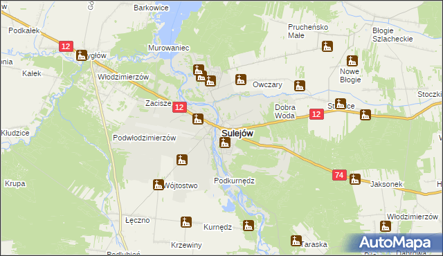 mapa Sulejów powiat piotrkowski, Sulejów powiat piotrkowski na mapie Targeo