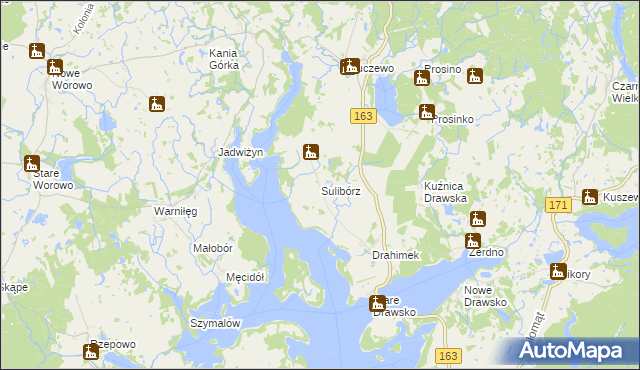 mapa Sulibórz gmina Czaplinek, Sulibórz gmina Czaplinek na mapie Targeo