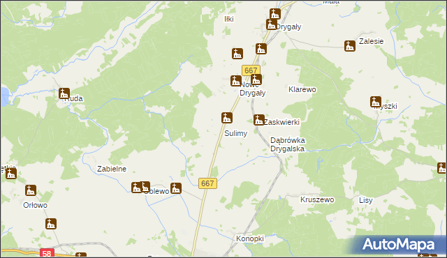 mapa Sulimy gmina Biała Piska, Sulimy gmina Biała Piska na mapie Targeo