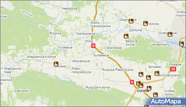 mapa Sulisławice gmina Łoniów, Sulisławice gmina Łoniów na mapie Targeo