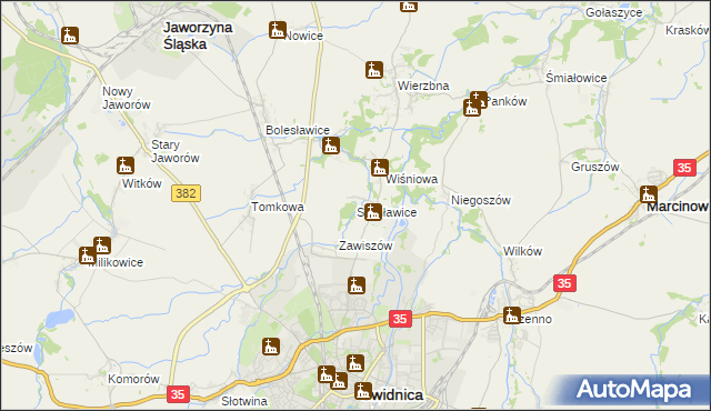 mapa Sulisławice gmina Świdnica, Sulisławice gmina Świdnica na mapie Targeo