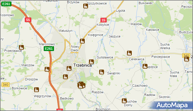 mapa Sulisławice gmina Trzebnica, Sulisławice gmina Trzebnica na mapie Targeo