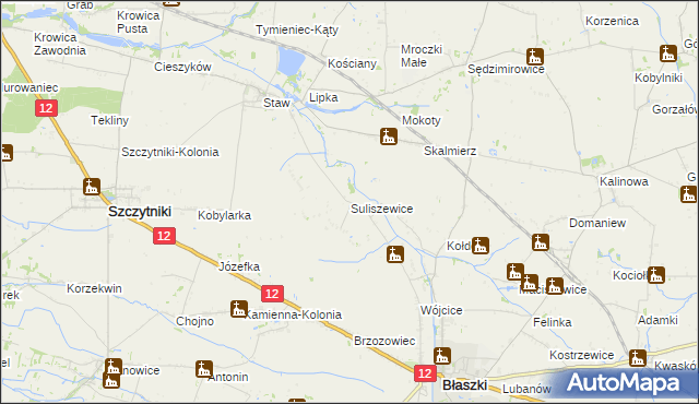 mapa Suliszewice gmina Błaszki, Suliszewice gmina Błaszki na mapie Targeo