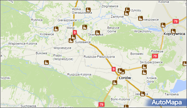 mapa Suliszów gmina Łoniów, Suliszów gmina Łoniów na mapie Targeo