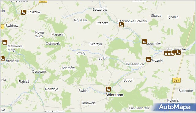 mapa Sulki gmina Wierzbno, Sulki gmina Wierzbno na mapie Targeo
