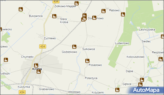 mapa Sułkowice gmina Krobia, Sułkowice gmina Krobia na mapie Targeo