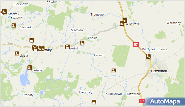 mapa Sułowo gmina Bisztynek, Sułowo gmina Bisztynek na mapie Targeo