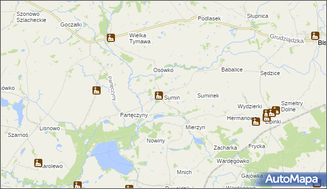 mapa Sumin gmina Biskupiec, Sumin gmina Biskupiec na mapie Targeo