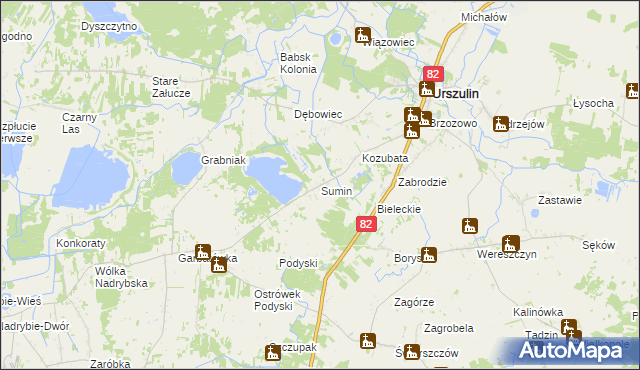 mapa Sumin gmina Urszulin, Sumin gmina Urszulin na mapie Targeo