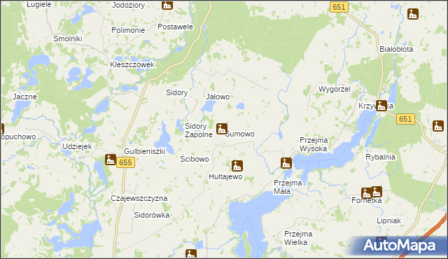 mapa Sumowo gmina Jeleniewo, Sumowo gmina Jeleniewo na mapie Targeo