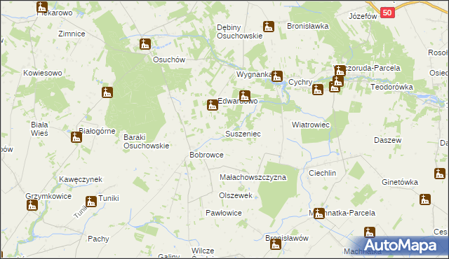 mapa Suszeniec, Suszeniec na mapie Targeo