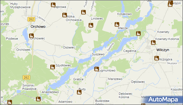 mapa Suszewo gmina Orchowo, Suszewo gmina Orchowo na mapie Targeo