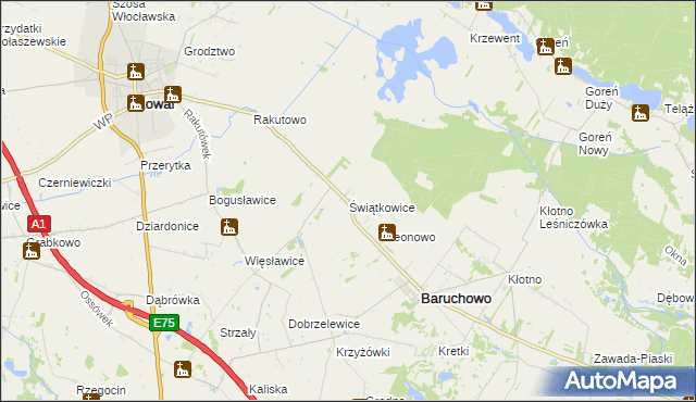 mapa Świątkowice gmina Baruchowo, Świątkowice gmina Baruchowo na mapie Targeo