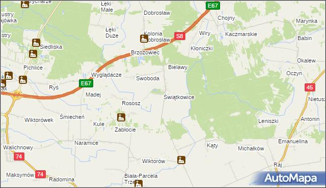 mapa Świątkowice gmina Lututów, Świątkowice gmina Lututów na mapie Targeo