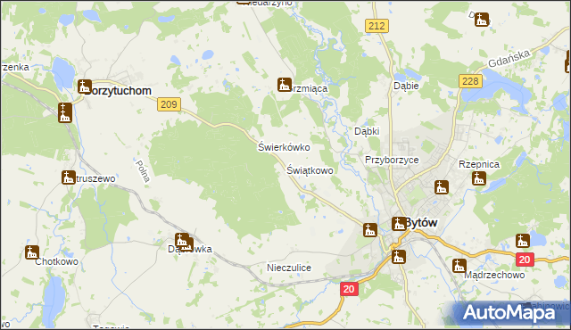 mapa Świątkowo gmina Bytów, Świątkowo gmina Bytów na mapie Targeo