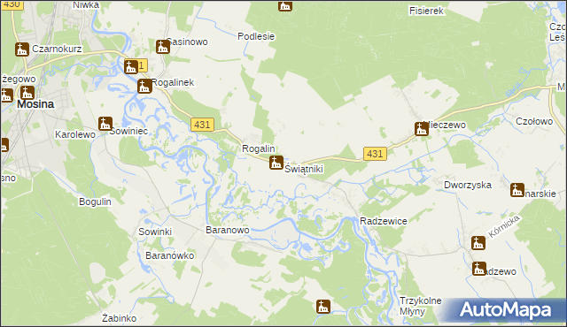 mapa Świątniki gmina Mosina, Świątniki gmina Mosina na mapie Targeo