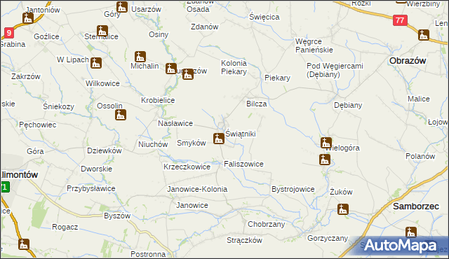 mapa Świątniki gmina Obrazów, Świątniki gmina Obrazów na mapie Targeo