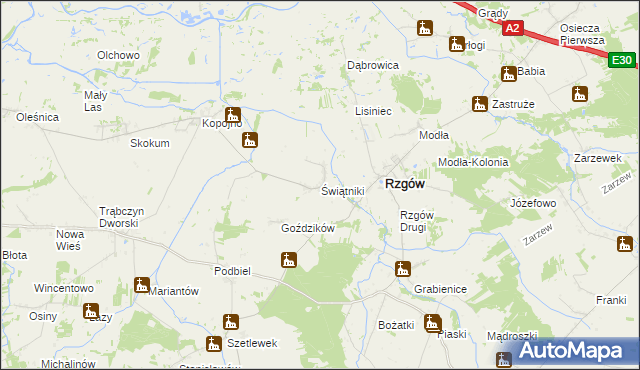 mapa Świątniki gmina Rzgów, Świątniki gmina Rzgów na mapie Targeo