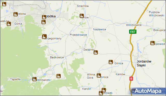 mapa Świątniki gmina Sobótka, Świątniki gmina Sobótka na mapie Targeo