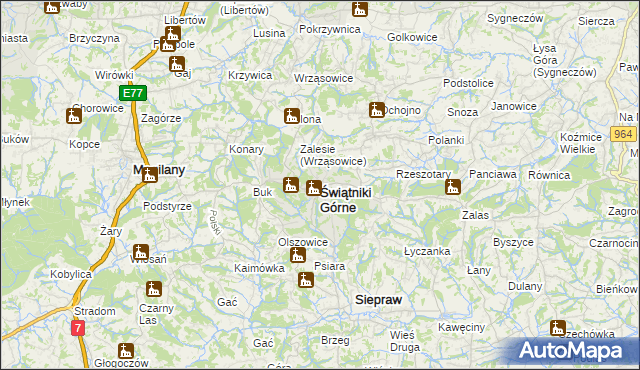 mapa Świątniki Górne, Świątniki Górne na mapie Targeo