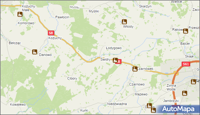 mapa Świdry gmina Biała Piska, Świdry gmina Biała Piska na mapie Targeo