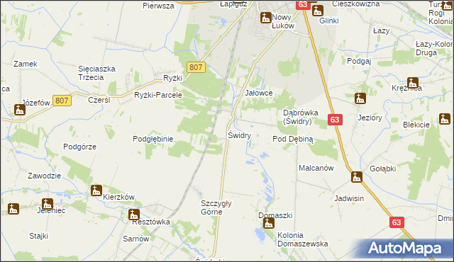 mapa Świdry gmina Łuków, Świdry gmina Łuków na mapie Targeo