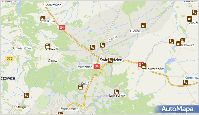 mapa Świebodzice, Świebodzice na mapie Targeo