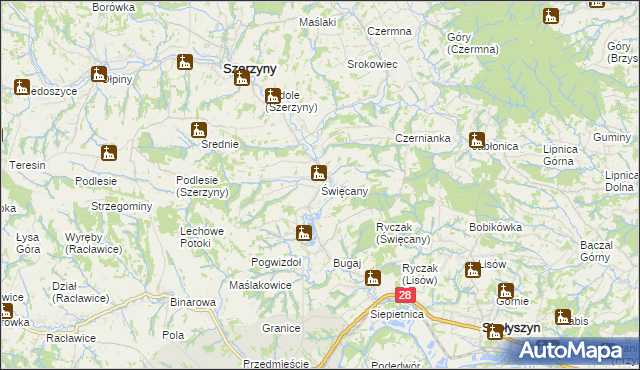 mapa Święcany, Święcany na mapie Targeo