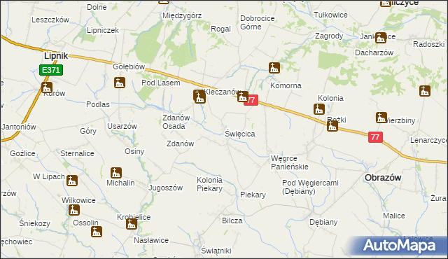 mapa Święcica gmina Obrazów, Święcica gmina Obrazów na mapie Targeo