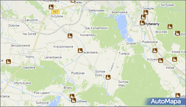 mapa Święcica gmina Rytwiany, Święcica gmina Rytwiany na mapie Targeo