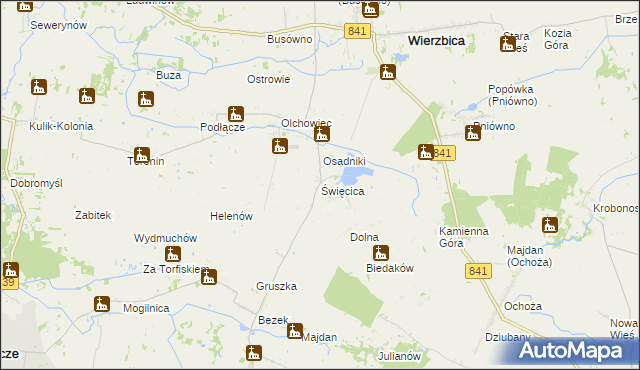 mapa Święcica gmina Wierzbica, Święcica gmina Wierzbica na mapie Targeo