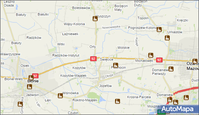 mapa Święcice gmina Ożarów Mazowiecki, Święcice gmina Ożarów Mazowiecki na mapie Targeo