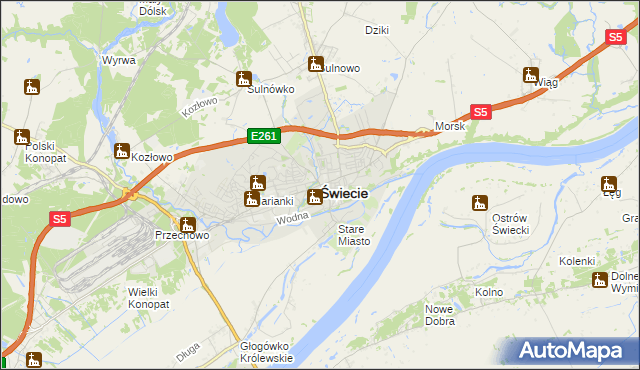 mapa Świecie, Świecie na mapie Targeo