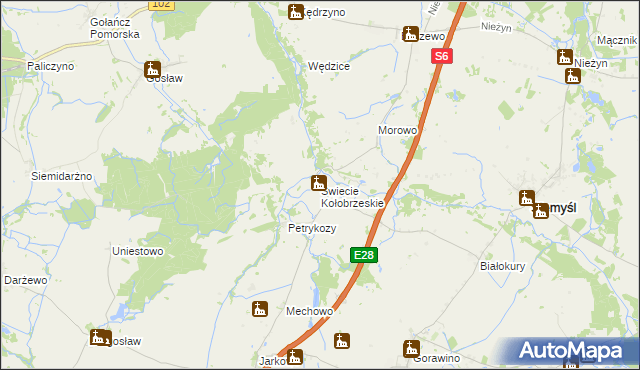 mapa Świecie Kołobrzeskie, Świecie Kołobrzeskie na mapie Targeo