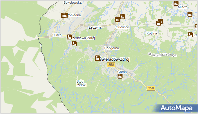 mapa Świeradów-Zdrój, Świeradów-Zdrój na mapie Targeo
