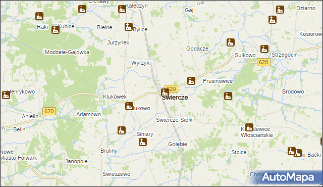 mapa Świercze powiat pułtuski, Świercze powiat pułtuski na mapie Targeo