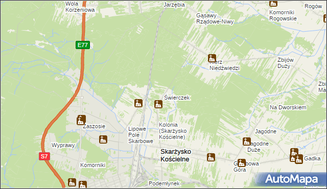 mapa Świerczek gmina Skarżysko Kościelne, Świerczek gmina Skarżysko Kościelne na mapie Targeo