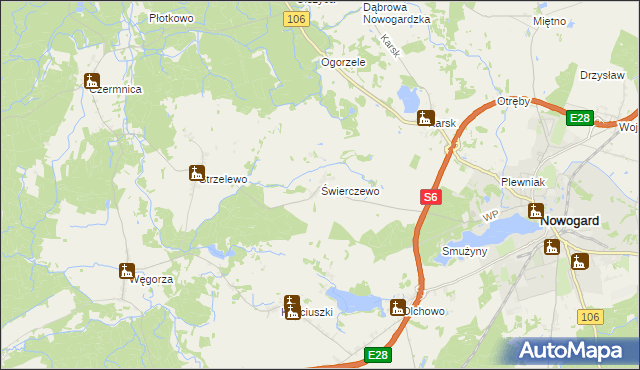 mapa Świerczewo gmina Nowogard, Świerczewo gmina Nowogard na mapie Targeo