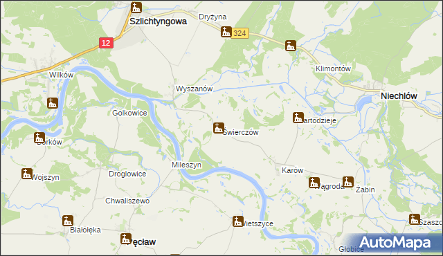 mapa Świerczów gmina Niechlów, Świerczów gmina Niechlów na mapie Targeo