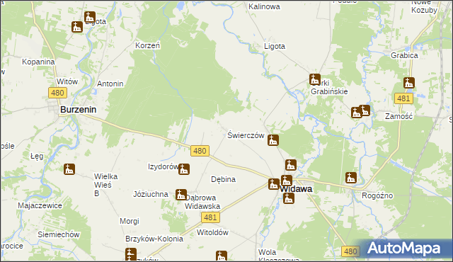 mapa Świerczów gmina Widawa, Świerczów gmina Widawa na mapie Targeo