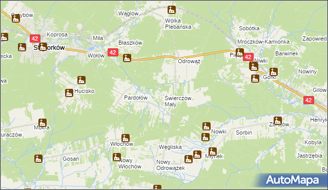 mapa Świerczów Mały, Świerczów Mały na mapie Targeo