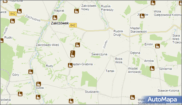 mapa Świerczyna gmina Zakrzówek, Świerczyna gmina Zakrzówek na mapie Targeo