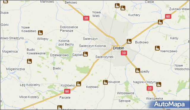 mapa Świerczynek gmina Drobin, Świerczynek gmina Drobin na mapie Targeo