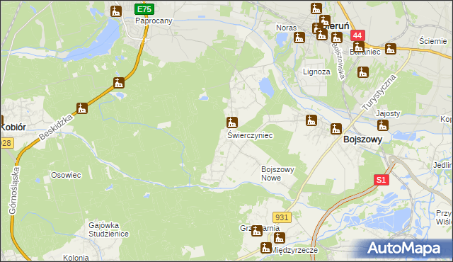 mapa Świerczyniec gmina Bojszowy, Świerczyniec gmina Bojszowy na mapie Targeo